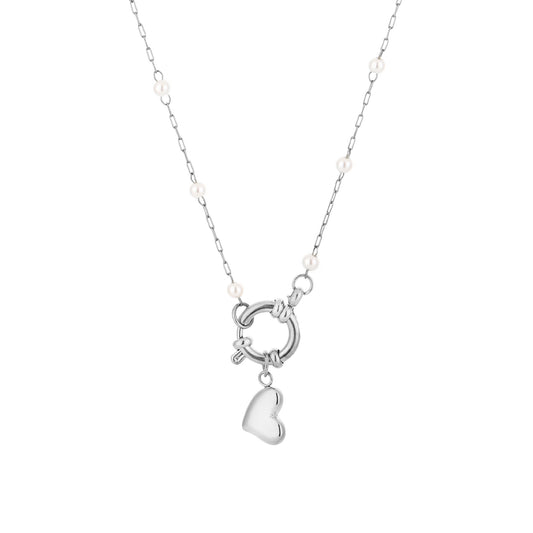 Bedelketting Heart & Pearl Zilver