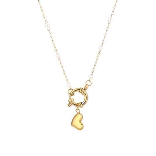 Bedelketting Heart & Pearl Goud